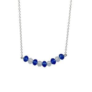 Sparkling Blue and Clear Crystal Beaded Silver Tone Necklace Dainty‎ Jewelry